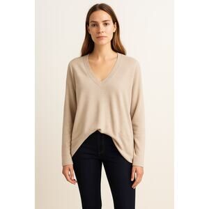 J.Crew Merino Wool Oversized V-Neck Sweater Tan Neutral w/ Pockets | Small